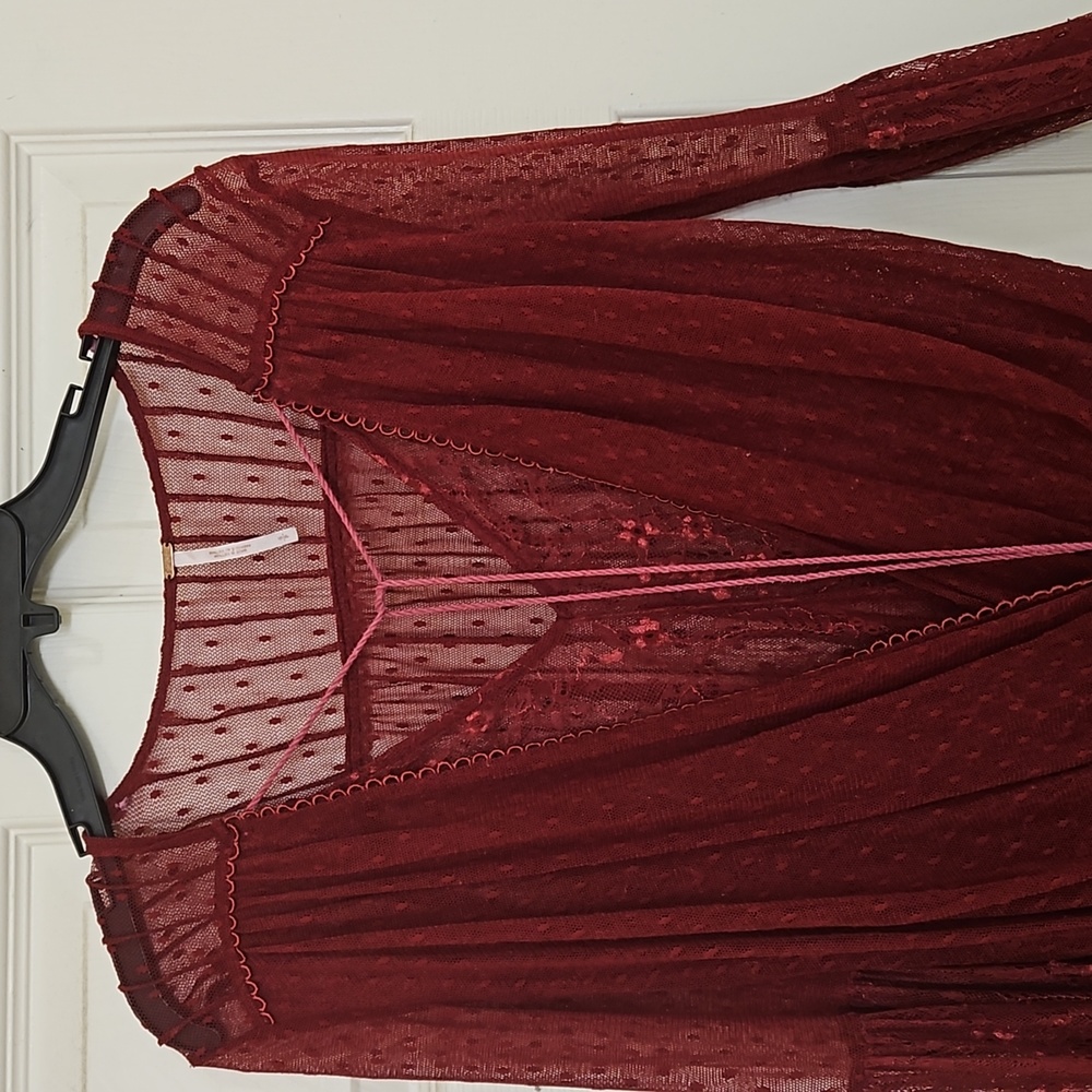 Hi Fall!!!🍇Free People Lace Women's Burgundy Blouse🥀 - Picture 3 of 7